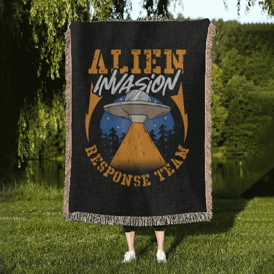 Alien Invasion Response Team UFO Aliens Woven Blankets