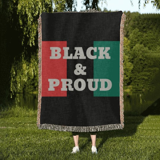 Black and Proud on a Red, Black, and Green Colors Woven Blankets