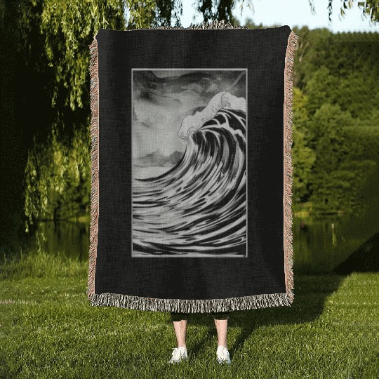 Black and White Dream Wave Woven Blankets