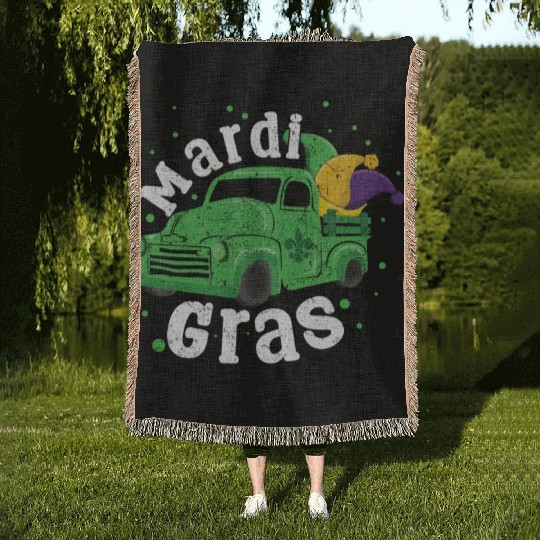 Truck Festival Parade Beads Mardi Gras Woven Blankets