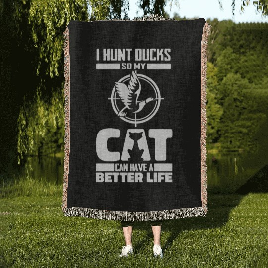 Duck Hunting Cat Woven Blankets