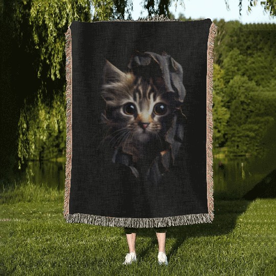 Cat Art Design Cute Cat Mom Meow Paws I Love Cats Woven Blankets