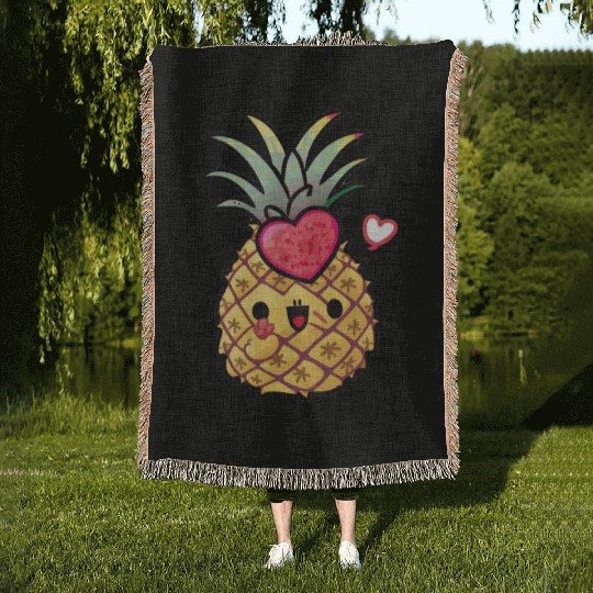 Cute Pineapple, Happy Pineapple Drawing, Woven Blankets