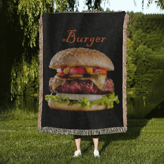 Black and realistic Burger menu Woven Blankets