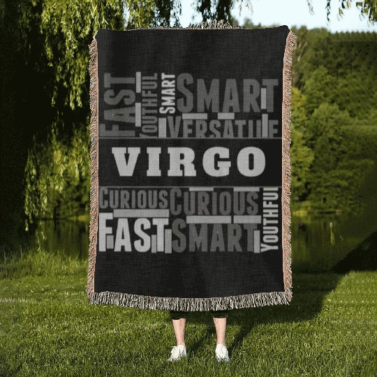 Virgo Zodiac Star Sign Word Cloud Square Monochrom Woven Blankets