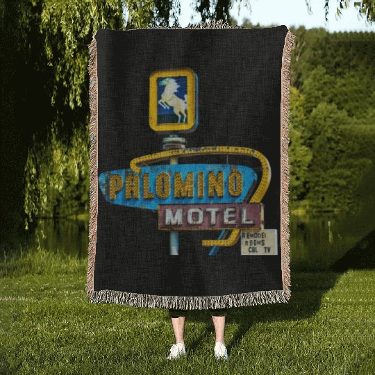 Route 66 Neon Palomino Motel Tucumcari, New Mexico Woven Blankets