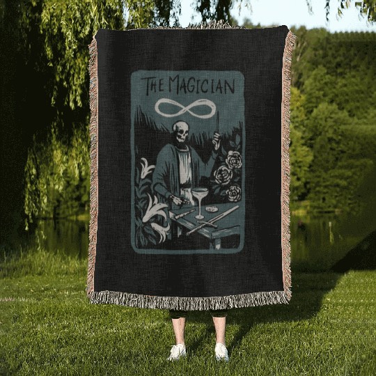 The Magician Skeleton Skull Tarot Card Woven Blankets