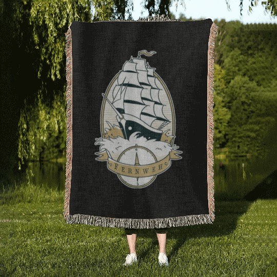 Old school ship waves sea sailing Old school ship Woven Blankets