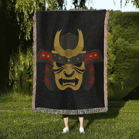Samurai mask Woven Blankets