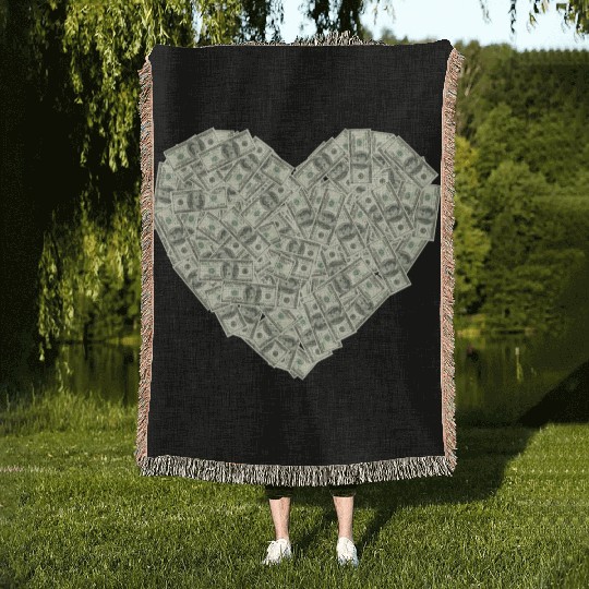 US dollar heart shape, love money Woven Blankets
