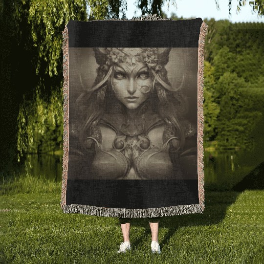 Warrior princess wearing gothic plate dark fantasy Woven Blankets