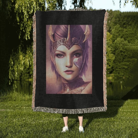 Warrior princess wearing gothic plate dark fantasy Woven Blankets
