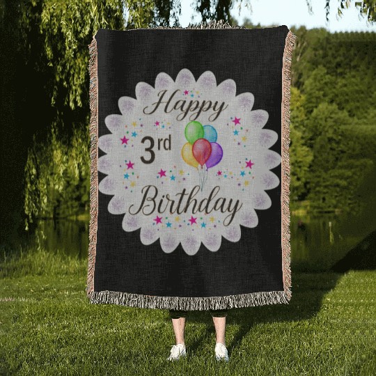 3rd Happy Birthday with Balloon Woven Blankets