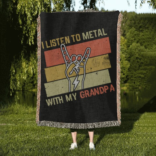 Vintage Metal With Grandpa Metal Kid Music Lover Woven Blankets
