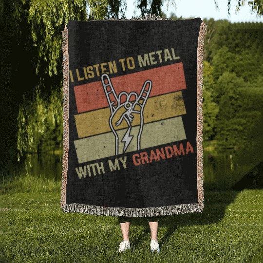Vintage Metal With Grandmom Metal Kid Music Lover Woven Blankets