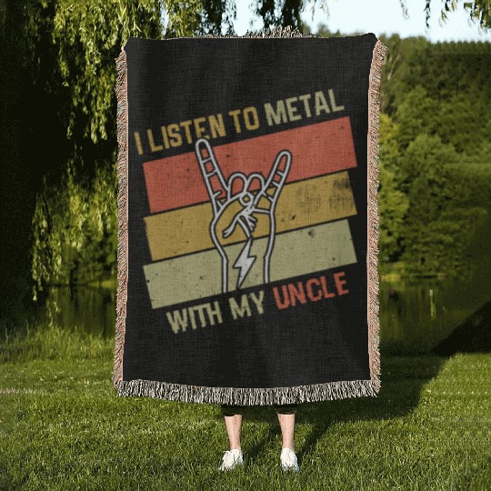 Vintage Metal With Uncle Metal Kid Music Lover Woven Blankets