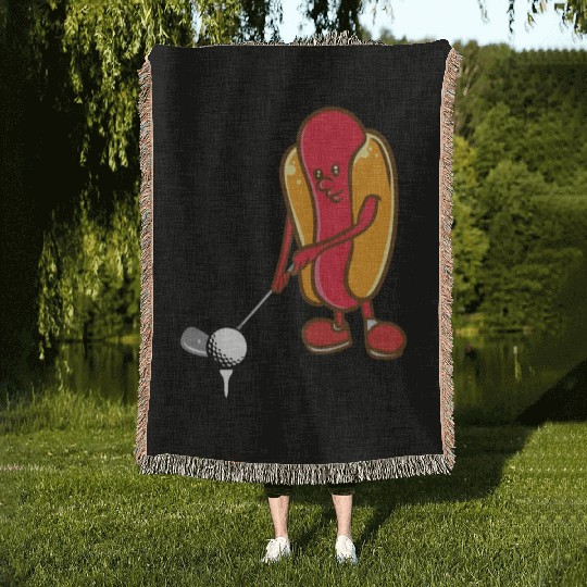 Golf Hotdog Golfing Sausage Golf Player Woven Blankets