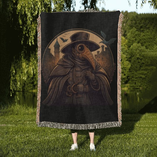Plague Doctor With Suit and Mask Woven Blankets