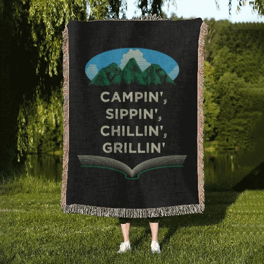 Campin Chillin Grillin Camping Food Camper Foodie Woven Blankets