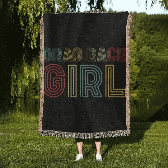 Drag Racing Race Car Girl Retro Woven Blankets