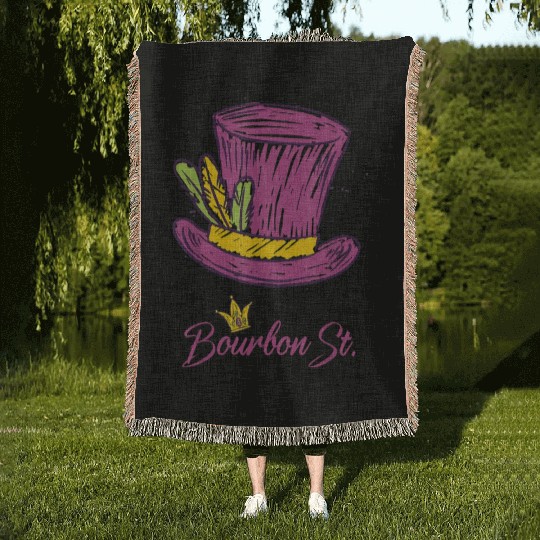 Bourbon Street Mardi Gras New Orleans French Quart Woven Blankets