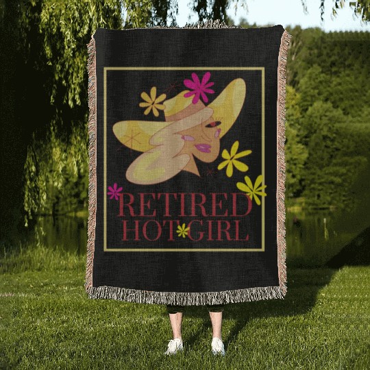Retired Hot Girl Retro 70s Girl Flower Aesthetic Woven Blankets