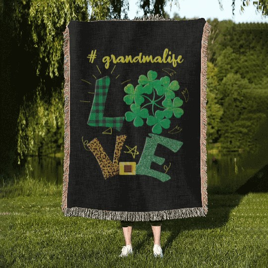 Love Grandma Shamrock Saint Patrick Day Woven Blankets