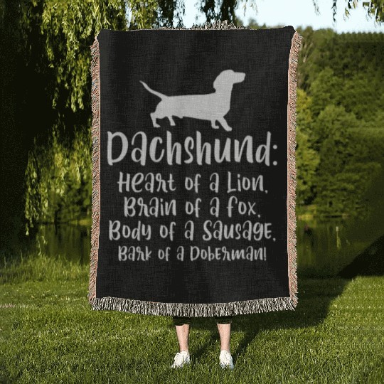 Dachshund Heart of a Lion Brain of a Fox Woven Blankets