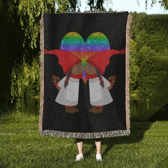 Black Lesbian Gnome Valentines Day Couples Gift Woven Blankets