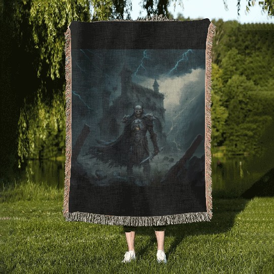 Death Knight in Thunderstorm Woven Blankets