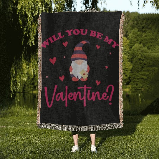 Will You Be My Valentine Gnome Woven Blankets