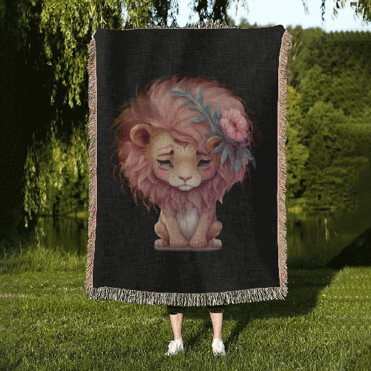 heartbroken lion Woven Blankets