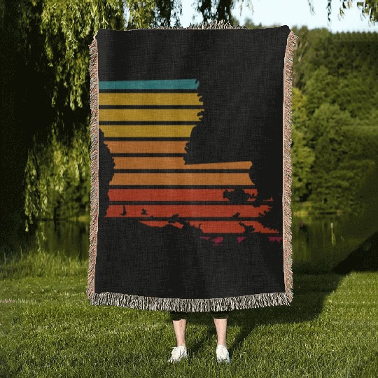 Louisiana sticker retro Woven Blankets