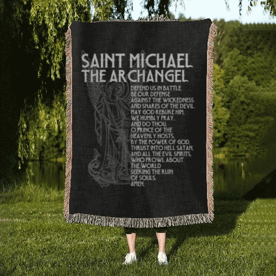 Saint Michael the Archangel Prayer Catholic Tradit Woven Blankets