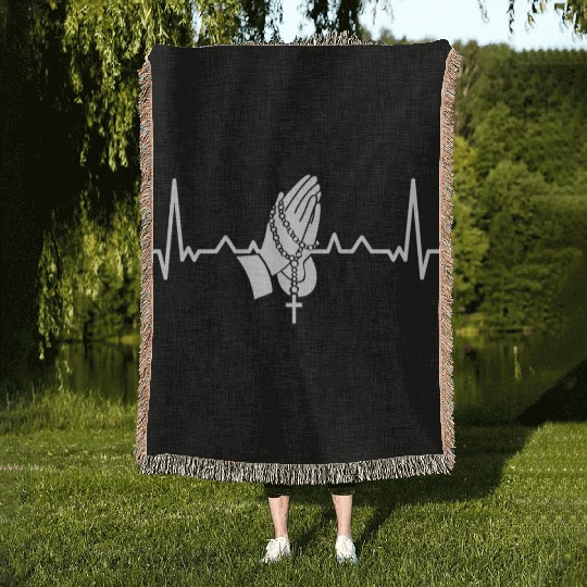 Rosary Heartbeat Prayer Hands Catholic Woven Blankets