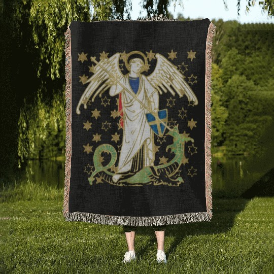 St. Michael the Archangel Icon Dragon Catholic Ang Woven Blankets
