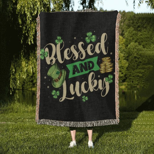 Blessed And Lucky Irish Pride St. Patricks Day Woven Blankets