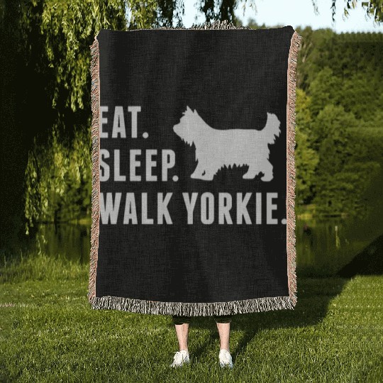 Eat Sleep Walk Yorkshire Terrier Woven Blankets