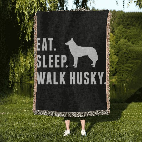 Eat Sleep Walk Husky Woven Blankets