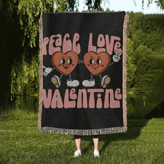 Peace Love Valentine Candy Heart Woven Blankets