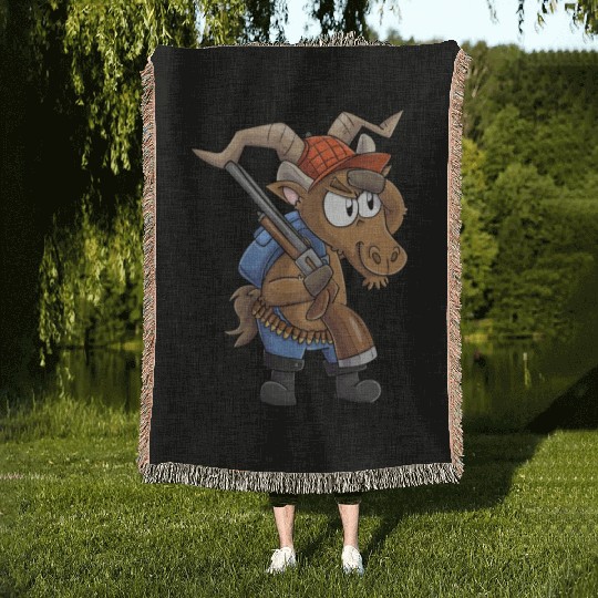 Capricorn hunter / Capricorn with hunting rifle Woven Blankets