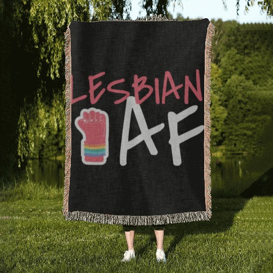 Lesbian AF LGBT Graffiti Fist Pride Colors Woven Blankets