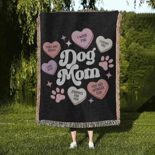 Dog Mom Valentines Day Candy Hearts Galentines Woven Blankets
