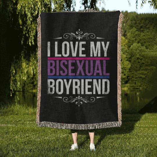 I Love My Bisexual Boyfriend Bi Pride Woven Blankets