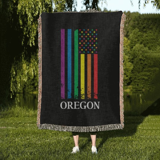 Oregon Pride Month Pride Flag LGBT Community LGBTQ Woven Blankets