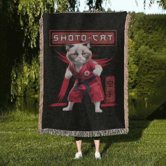 Karate Cat, Karate Japanese Kanji Woven Blankets