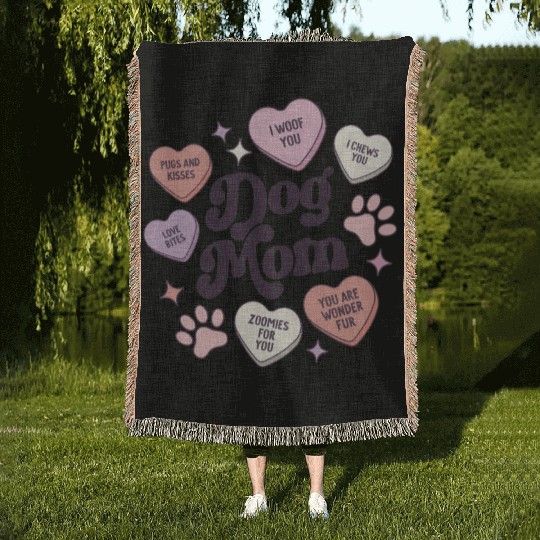 Dog Mom Valentines Day Candy Hearts Galentines Woven Blankets