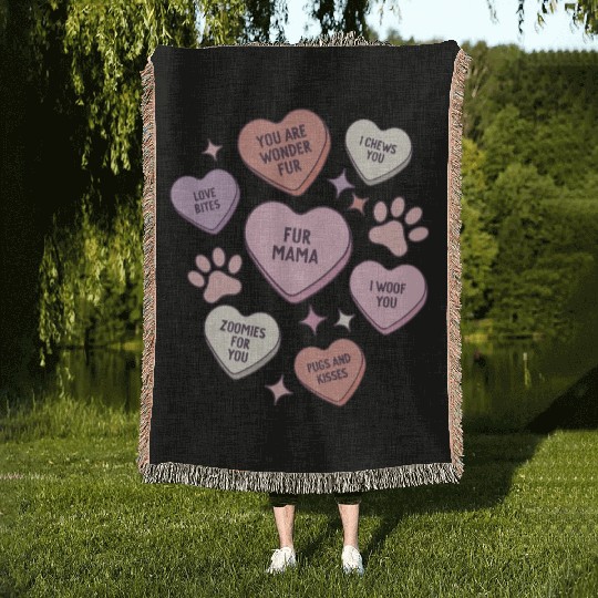 My Dog Is My Valentine Conversation Hearts Woven Blankets