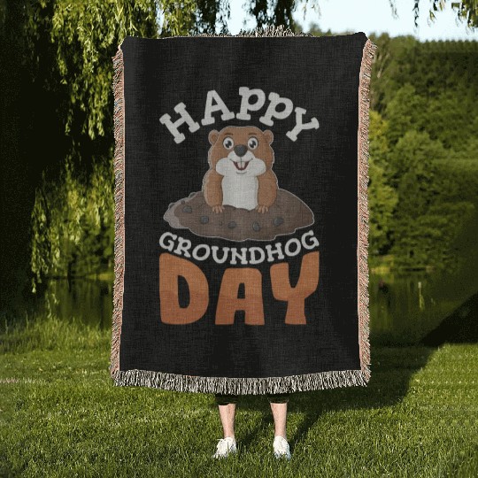 Happy Groundhog Day Woven Blankets Groundhogs Lovers
