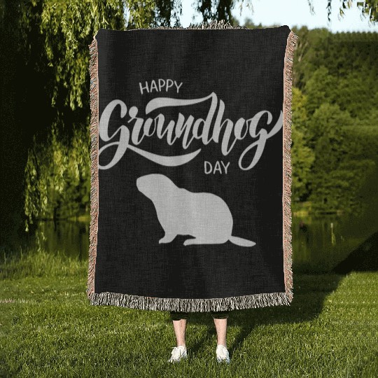 Happy Groundhog Day Woven Blankets Funny Groundhog